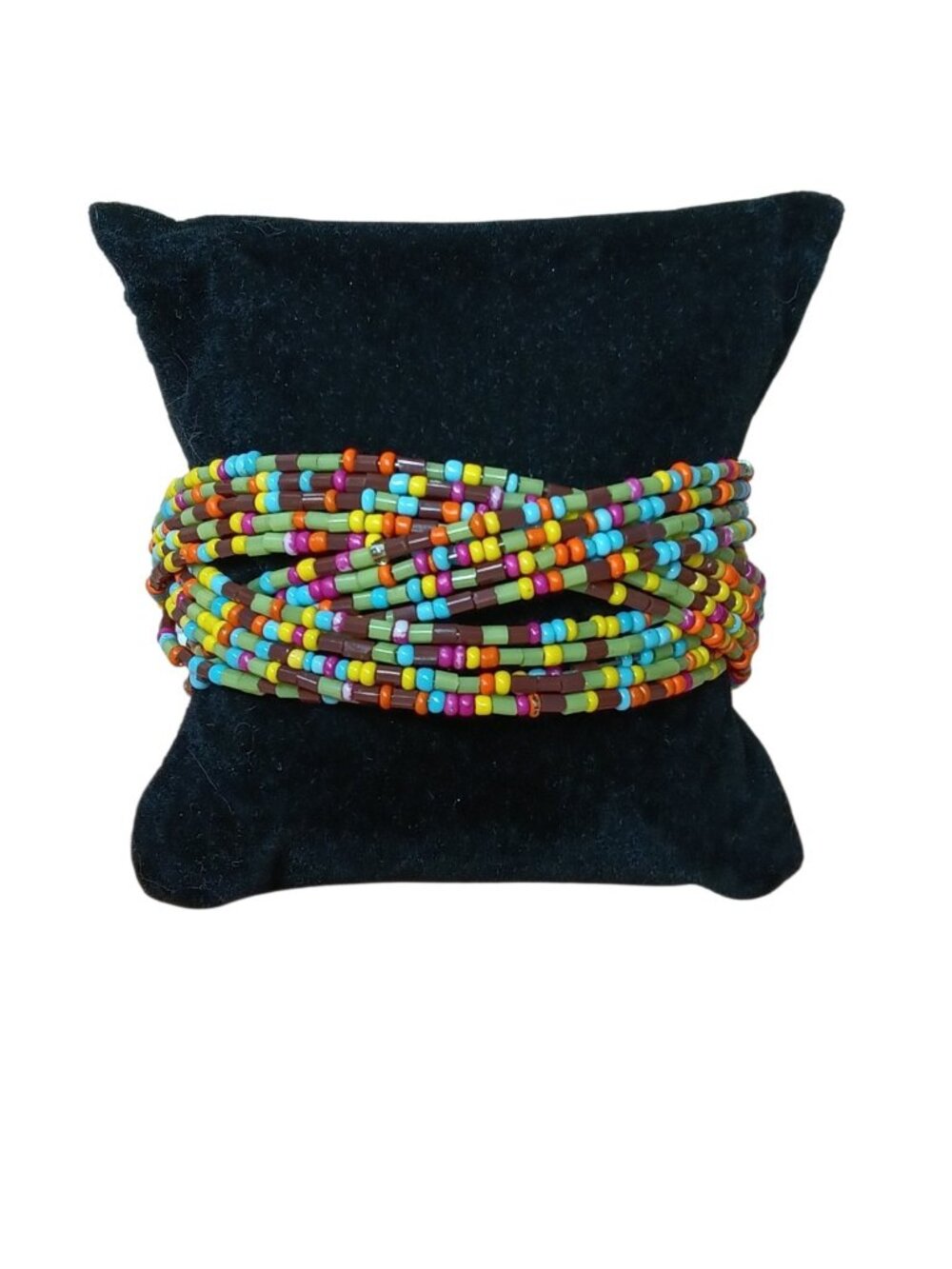Confetti Multicolor Seed Bead Memory Wire Cuff Bracelet Multi-Wire